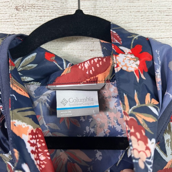 Columbia Women's Inner Limits ll Floral Bird Print Navy Rain Jacket Size Large - Picture 3 of 14